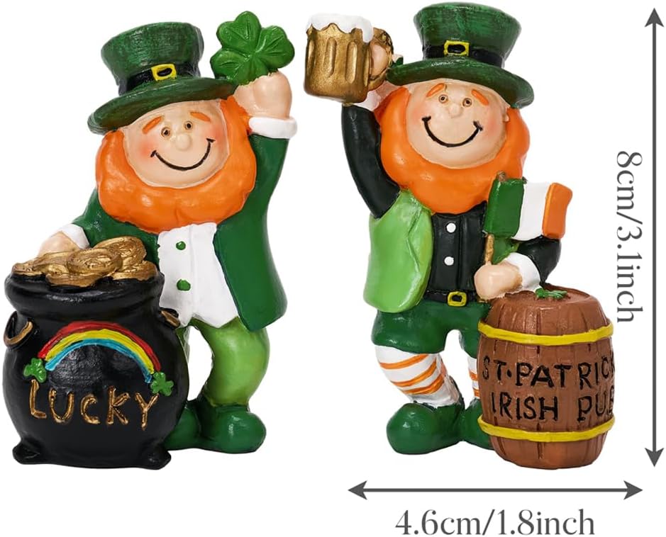 Skiennix St. Patrick's Day Gnome Figurines - 2 Pcs Leprechaun Home Decor for Spring | Indoor Table & Shelf Display