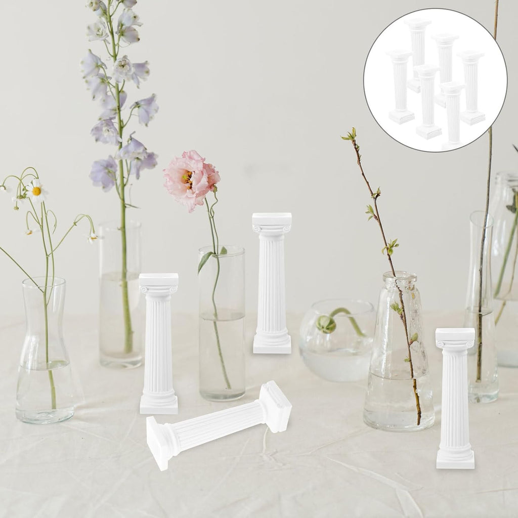 VICASKY Roman Pillar Statues - 6 Pcs White Miniature Columns for Wedding Decor & Photography | 4.92 Inch