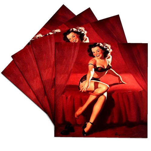 3dRose Print of Elvgren Pinup Im Just Retiring Ceramic Tile Coasters (Set of 4)