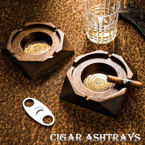 Wooden Cigar Ashtray with Aluminum Alloy Liner, 4-Groove Ash Tray