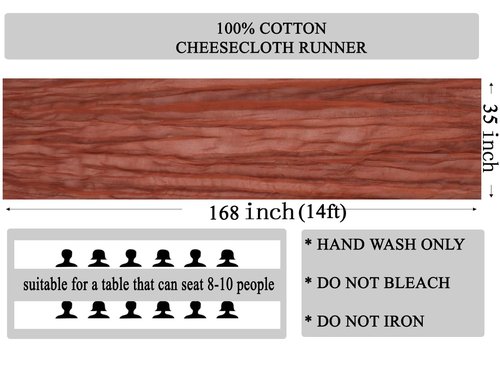 MDS Pack of 12 Cheesecloth Table Runner 35x170 Inch, 14FT Long Gauze Cheese Cloth Table Runner for Wedding Party Birthday Bridal Shower Farmhouse Garden Boho Rustic Table Decoration - Terracotta