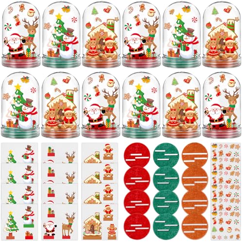 JarThenaAMCS Christmas Snow Globe Craft Kit - 12 Sets DIY Holiday Decorations with Santa, Snowman & Gingerbread Men - Xmas Party Home Activities
