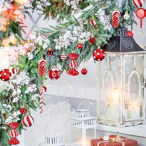 Vercraft 82 Pcs Christmas Candy Ornaments Set – Red & White Candy Cane, Includes 11in Topper