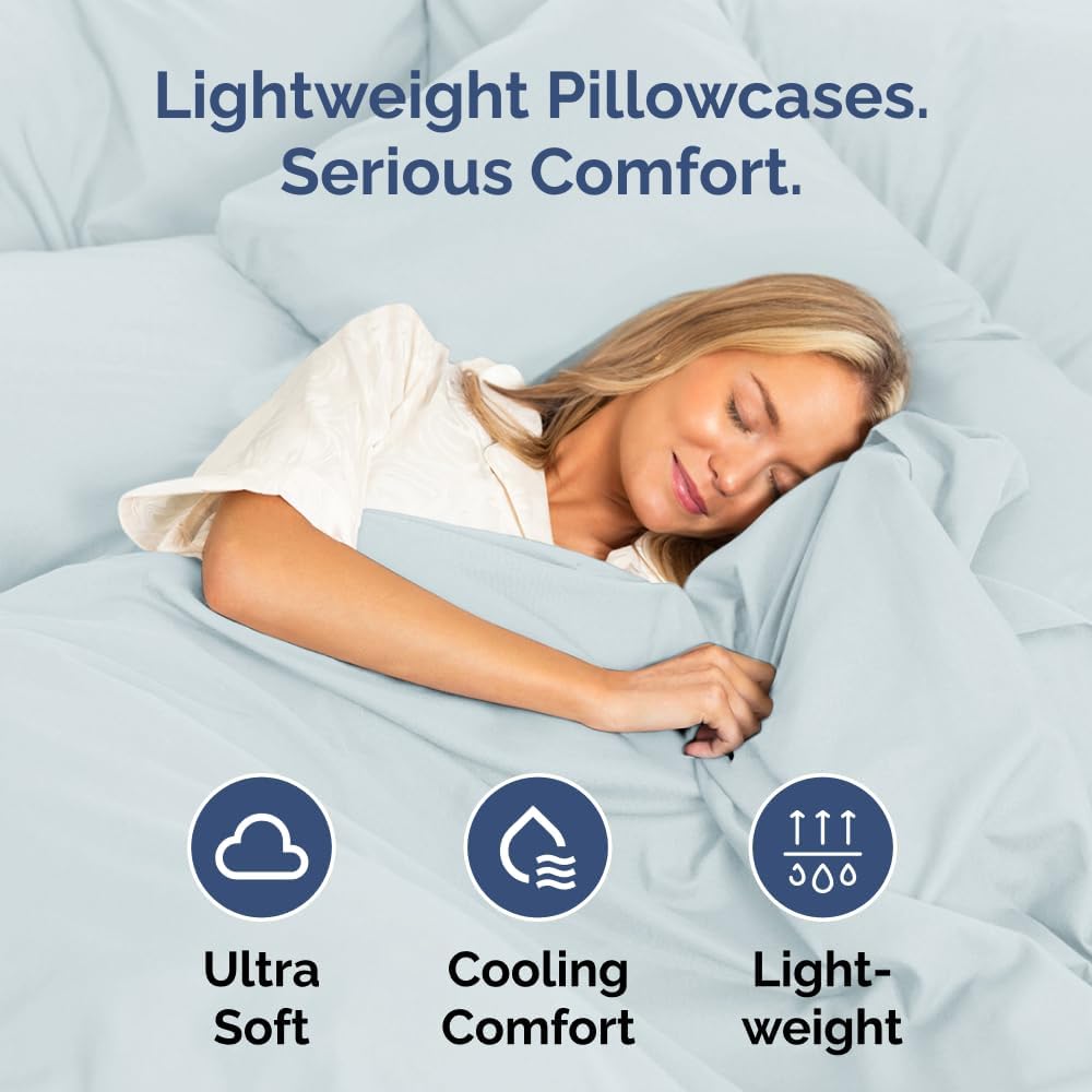 Skiennix Body Pillowcases Set of 4 | Soft, Breathable 20x54 Long Pillow Covers - Machine Washable, Fade-Free - Sky Blue