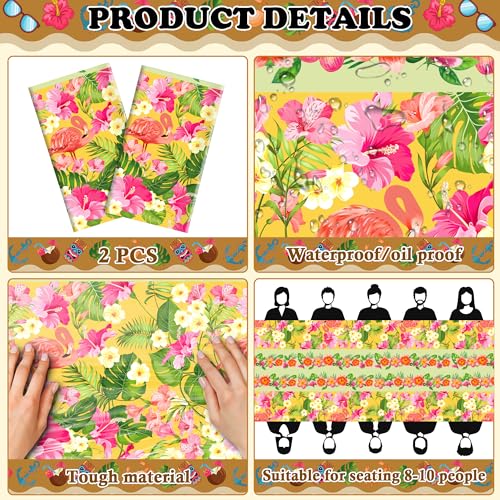 Hawaiian Luau Plastic Tablecloths 2-Pack - Tropical Summer Party Decor