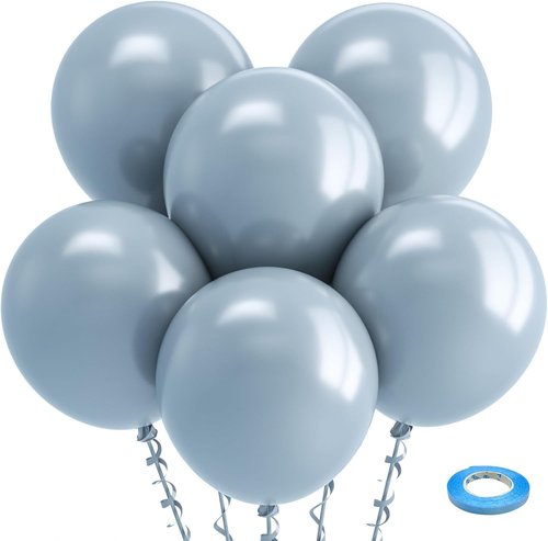 Bezente Dusty Blue Balloons - 18 Inch Thick Round Latex Balloons for Parties | 30 Pack