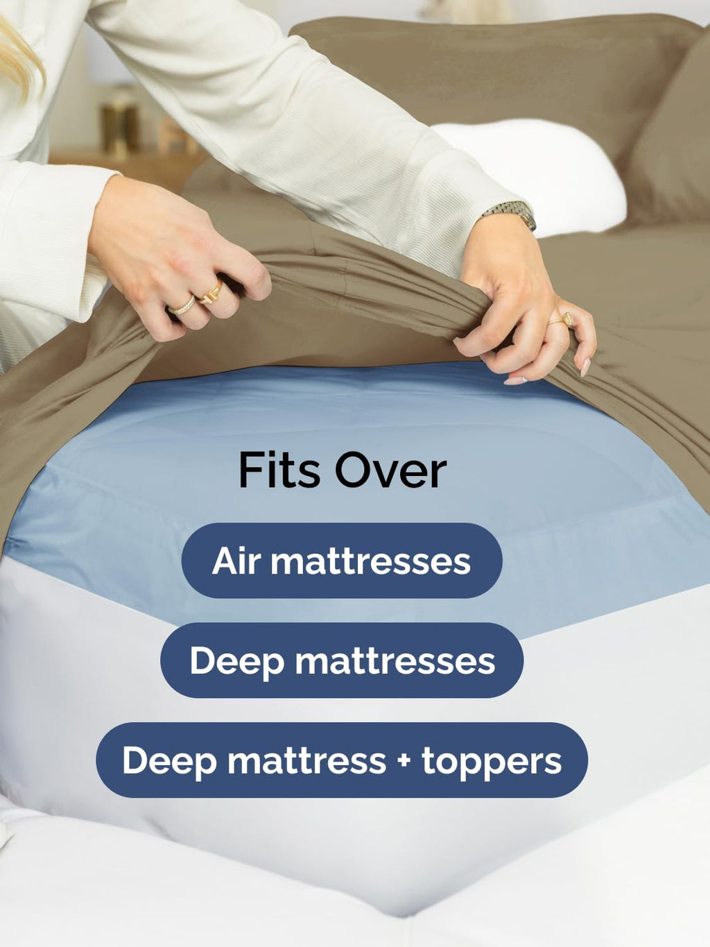 Skiennix Extra Deep Split King Sheet Set - 7 Piece Breathable Cooling Bedding - Soft, Wrinkle-Free Khaki