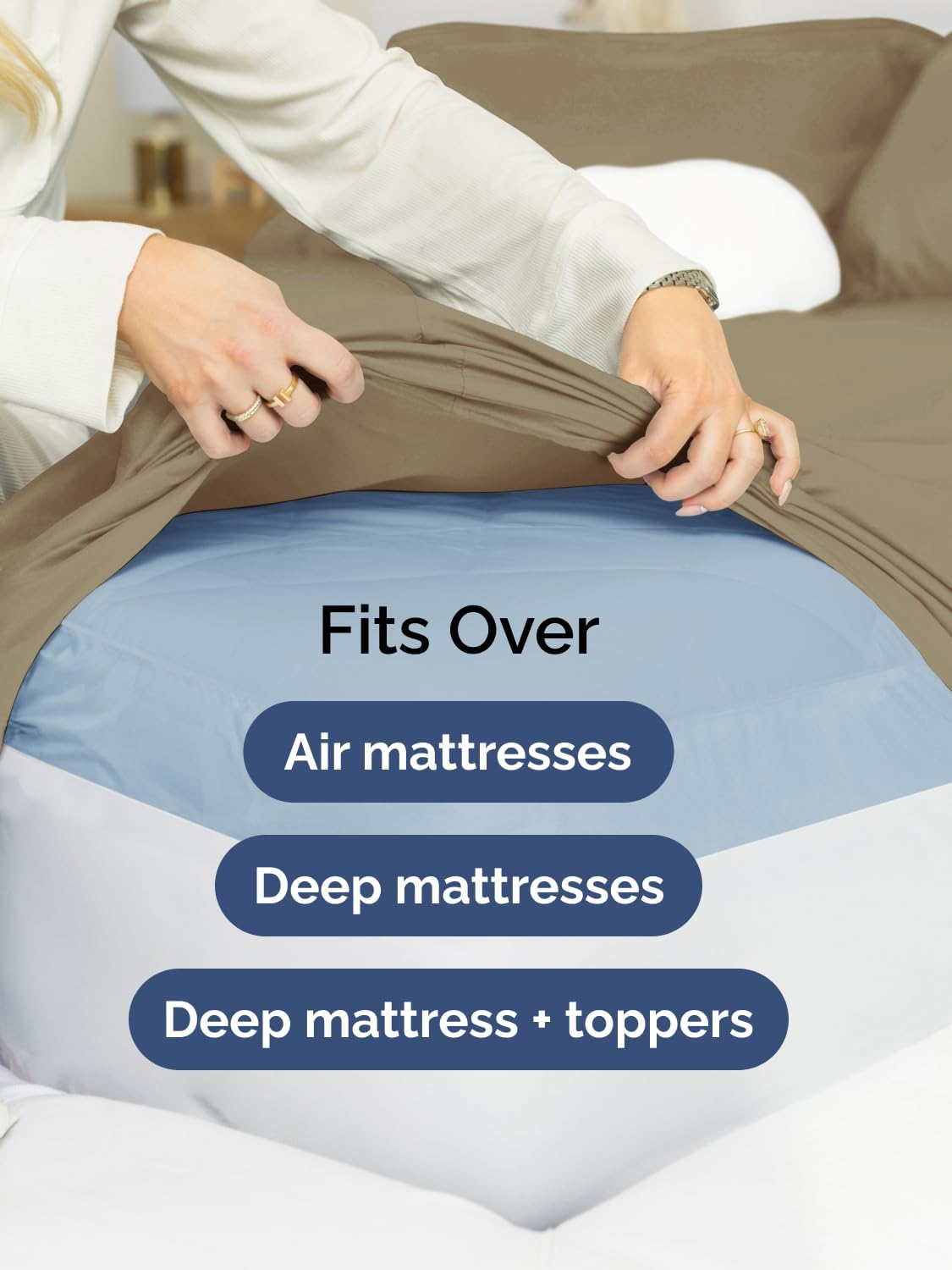 Skiennix Extra Deep Split King Sheet Set - 7 Piece Breathable Cooling Bedding - Soft, Wrinkle-Free Khaki