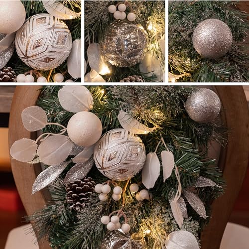 Valery Madelyn Pre-Lit 24in Teardrop Swag - Silver White Christmas Decor (Teardrop)