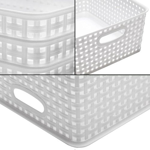 Eslite Plastic Storage Baskets - Versatile Organizers for Home | Pack of 4, 11.4" x 8.9" x 4.7" (White)