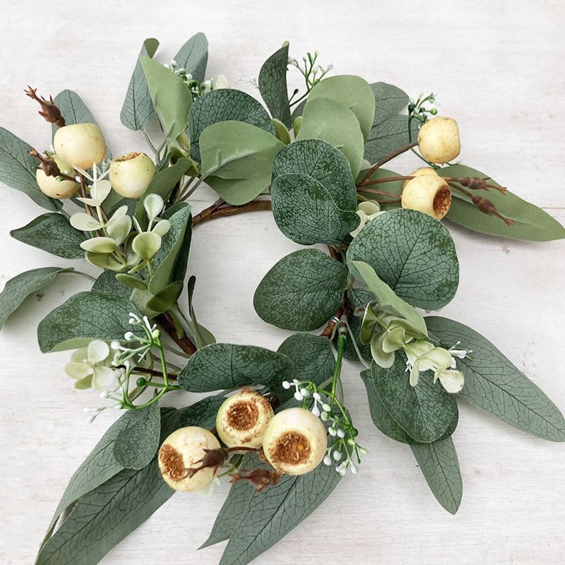 Skiennix Easter Eucalyptus Leaves Candle Rings - 4 Inch Boho Wreaths for 3 Inch Pillar Candles | Wedding Decor