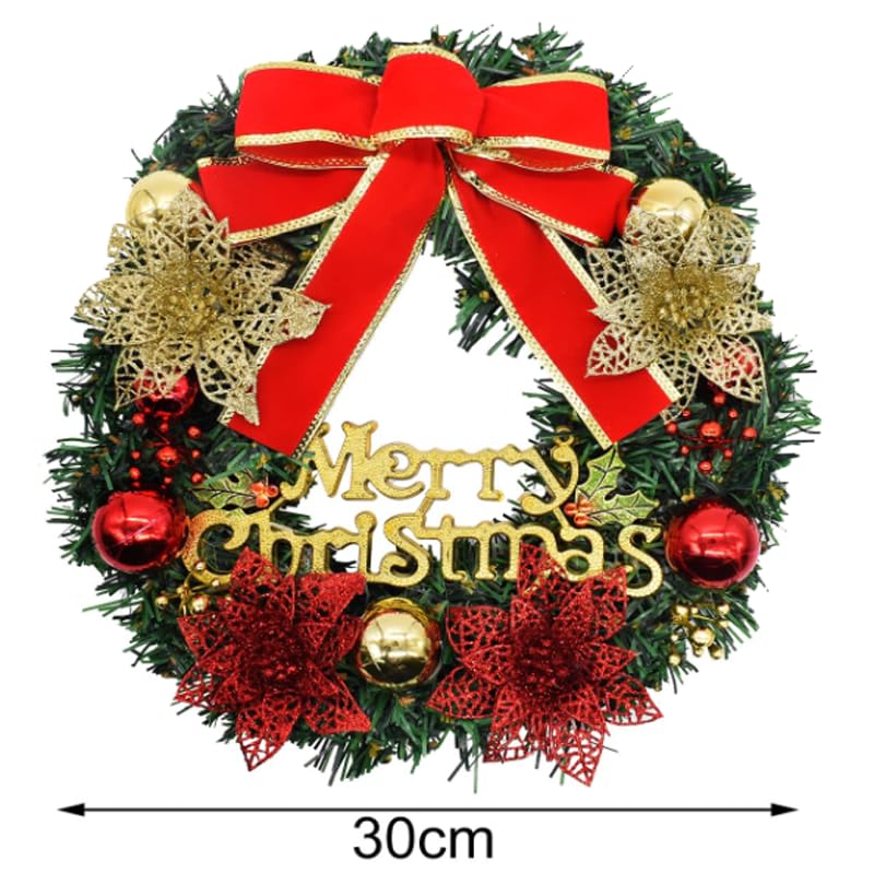 LIYUANBAIHUO 13-inch Christmas Wreath H-03 with Bells, Red Bow, Green Pine, Door/Wall Decoration