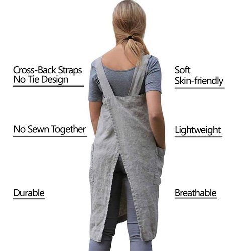 VLZUFE Cotton Linen Apron for women Cross Back Apron Pinafore Dress for Baking Cooking Gardening Work