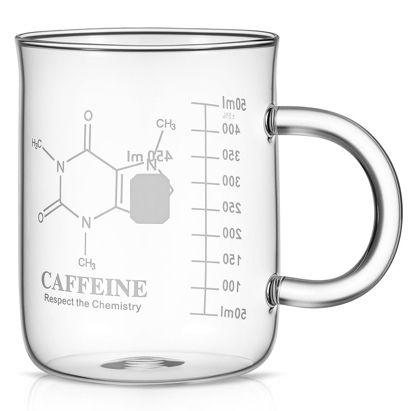 Hsei 4 Pack 16 oz Beaker Mug Caffeine Molecule Mug with Handle Laboratory Gifts Graduated Beaker Coffee Cup Borosilicate Glass Chemistry Cup, Measuring for Coffee, Latte, Tea, Hot Cold Beverage, 450ml