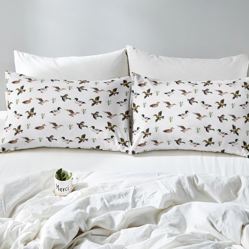 Feelyou Kids Duck Sheet Set Queen Size Duck Hunting Bed Sheets Set for Boys Girls Teens Bedroom Decor Wild Animals Sheets with Deep Pocket Fitted Sheet Women Men Botanical with 2 Pillow Case