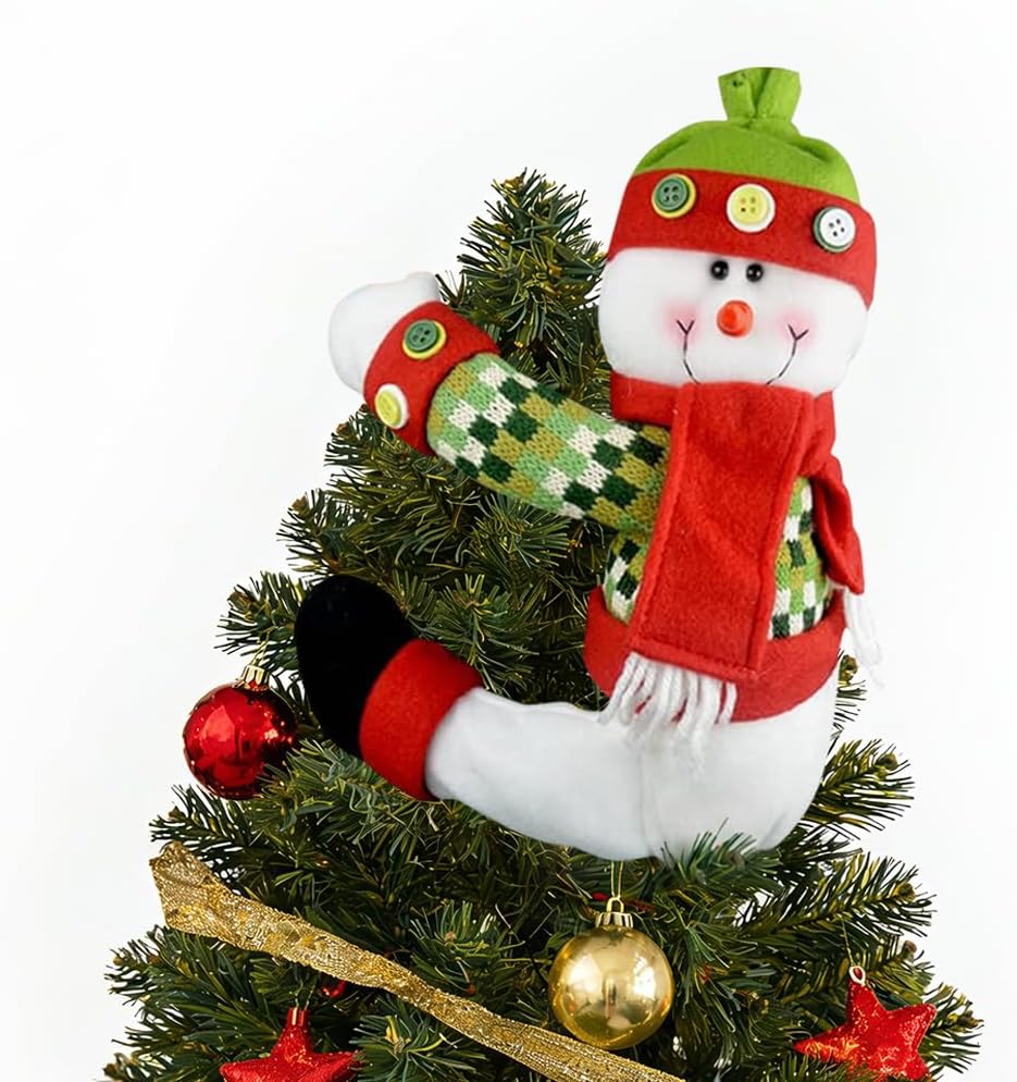Skiennix Christmas Tree Topper Snowman - Unique Holiday Decor | Versatile Curtain Tie & Wine Bottle Hugger, Red/White/Green