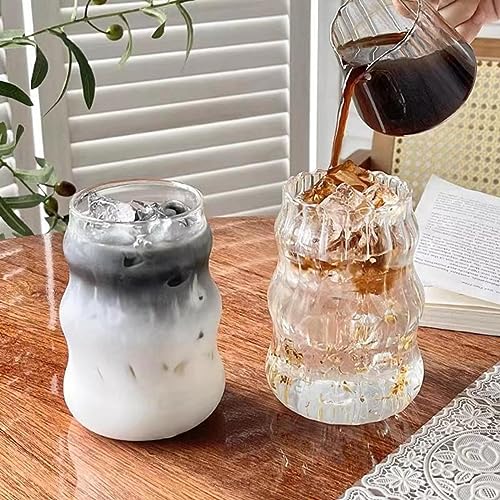 2 Pcs Ribbed Glass Cups, 18 Oz Vintage Wave Design Drinking Glassware