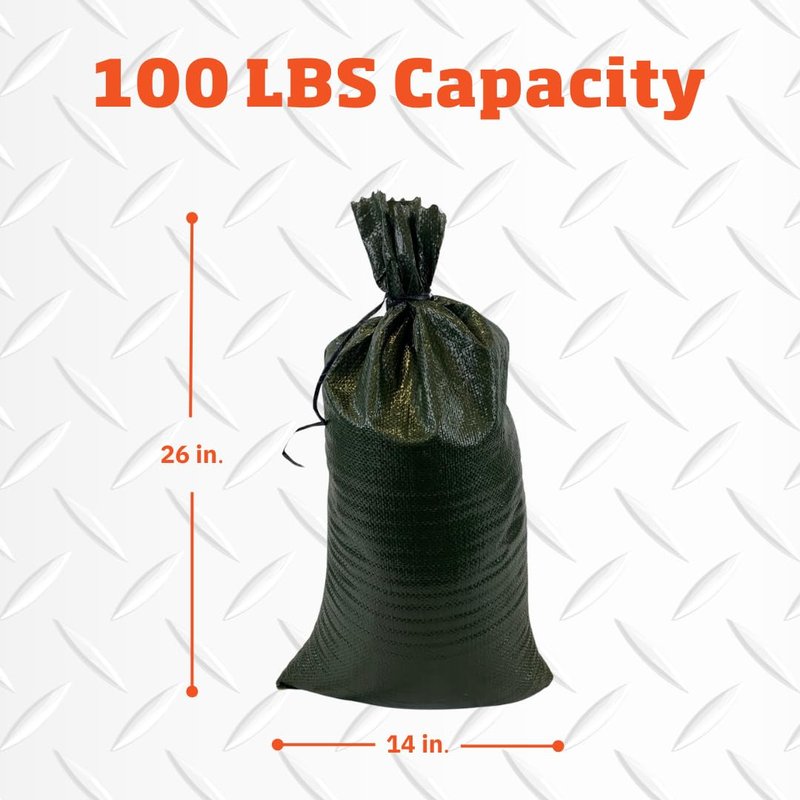 DURASACK Pro Max Heavy Duty Sand Bags for Flooding with 4,000 Hours UV Protection Sandbags for Weight, 100 lbs Capacity, 14x26 in, Green, 50 Count