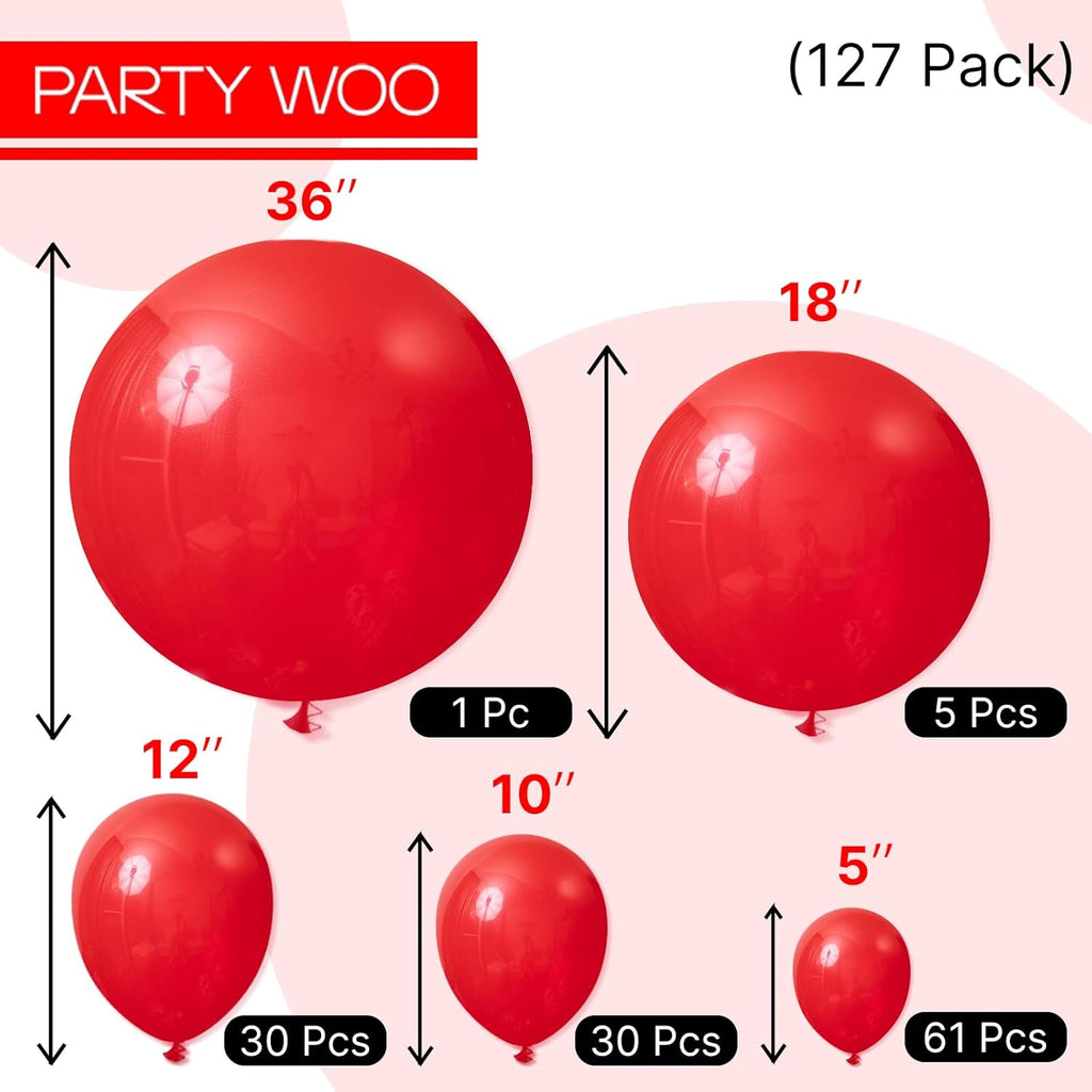 PartyWoo Red Balloon Arch Kit - 127-Piece Set with Various Sizes for Birthday & Graduation Decor