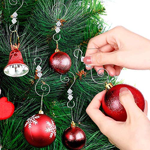 Silver S-Shaped Christmas Ornament Hooks with Crystal Beads - 30 Pack