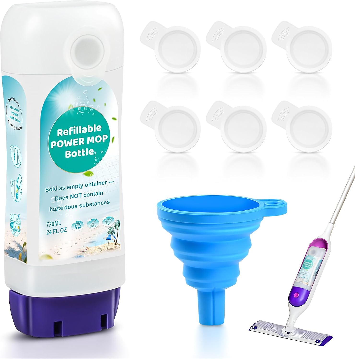 Skiennix Refillable Bottle for Swiffer® Power Mop™ - 24 FL.OZ Leak-Proof Container with Funnel