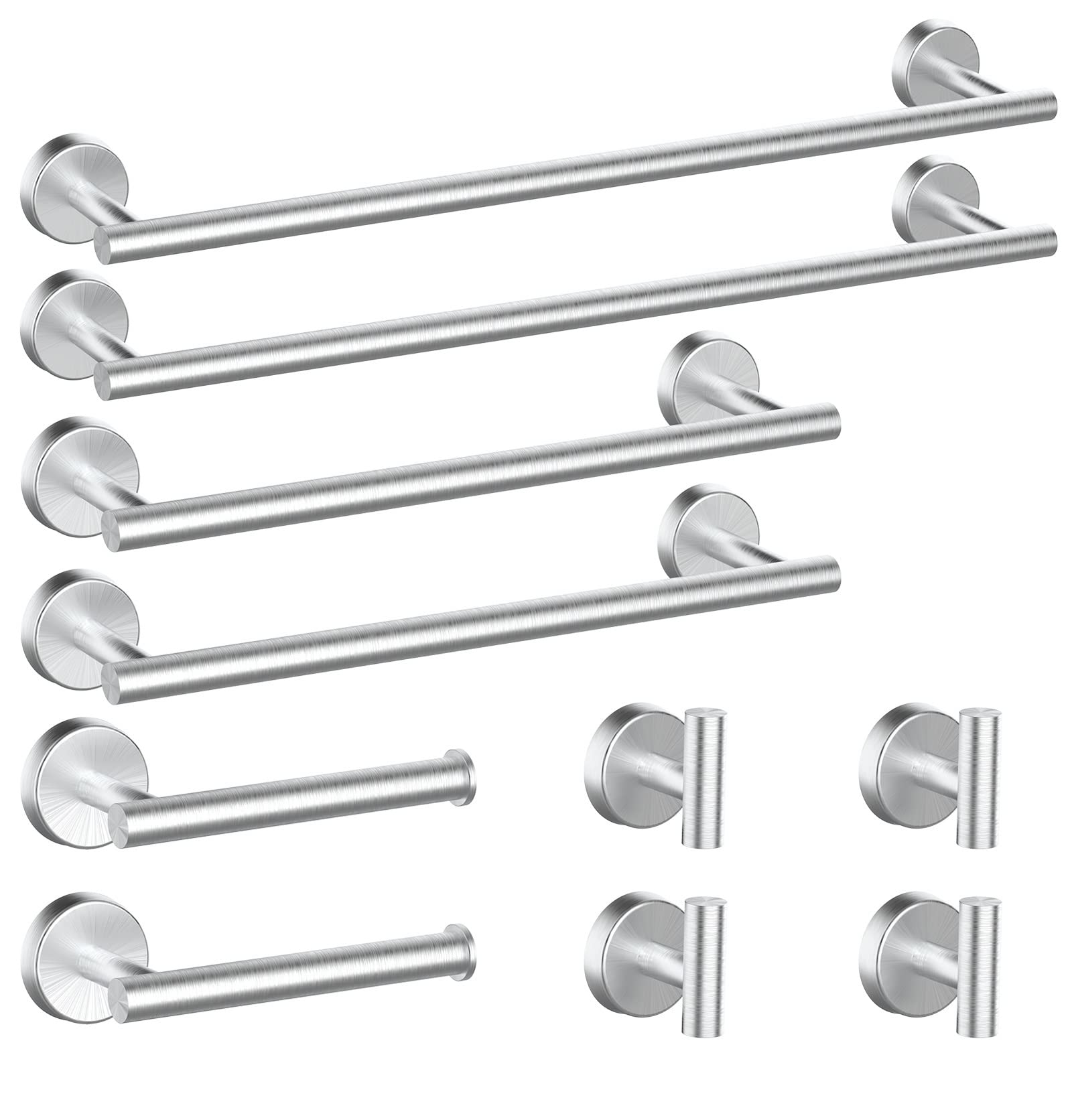 Newfun 10Pcs Brushed Nickel Bathroom Hardware Set - Includes 24&18inch Towel Bar, Robe Hook, Toilet Paper Holder, 2 Pack 5 Piece Bathroom Accessories Set Stainless Steel Wall Mounted