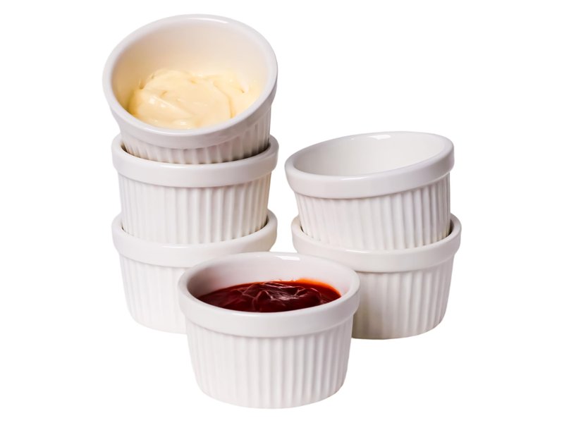 3 oz Ramekins 6 pcs Porcelain Ramekins Dishes for Souffle,Creme Brulee, Pudding, Custard Cups,Bakeware Bowls Set for Baking,Oven Safe, White 2.75 inch