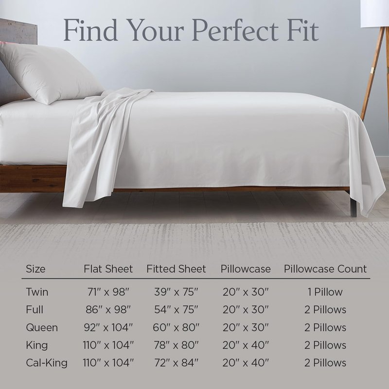 Ella Jayne Percale Sheets Full (4 Pieces) Permium 100% Cotton Percale TC300, Hotel Luxury Collection, Deep Pockets and Cooling Cotton Percale Sheets Full (Light Grey)