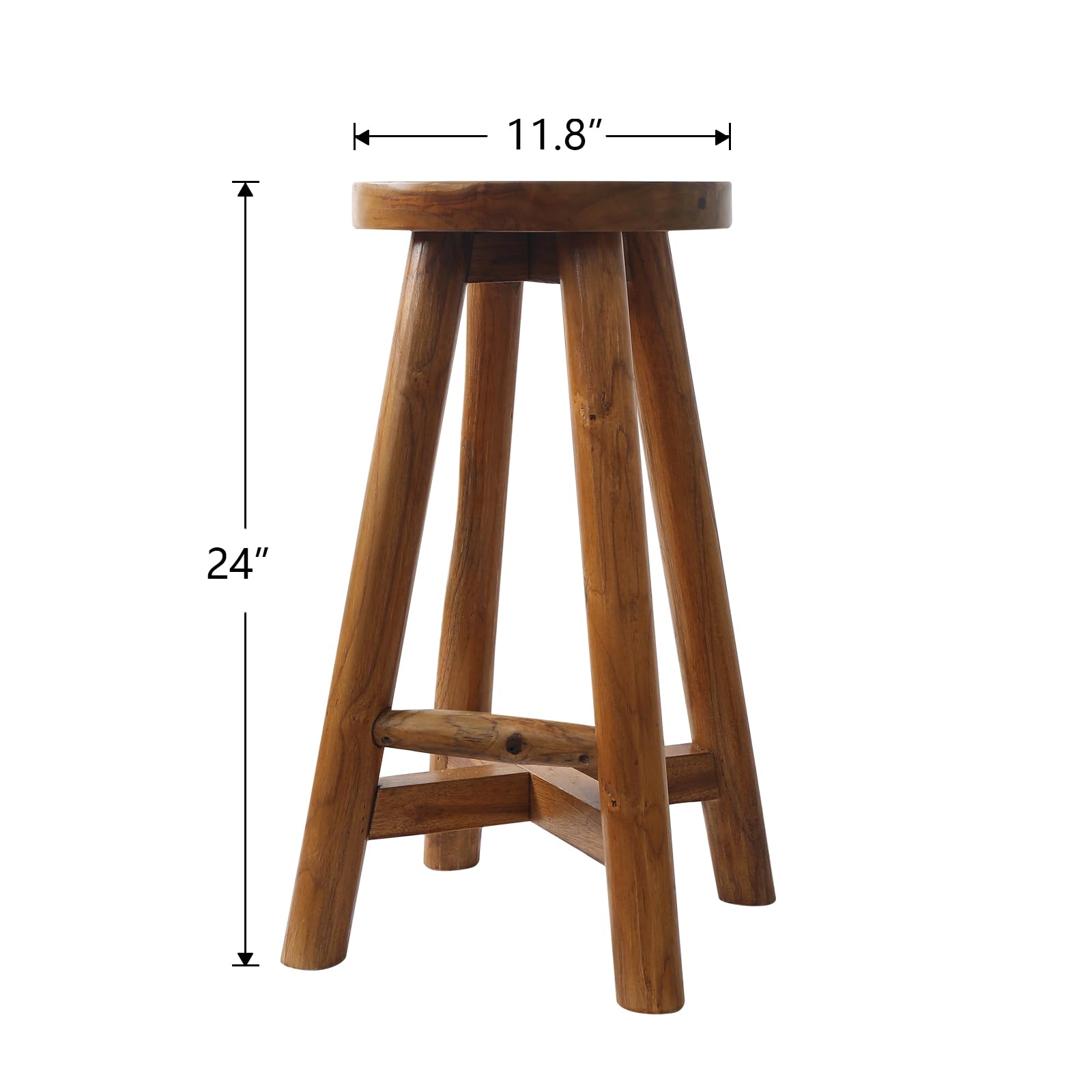 JOLLYMER Solid Teak Wood Barstool with Round Seat for Kitchen Counter, Home Bar Furniture, 24-Inch Height