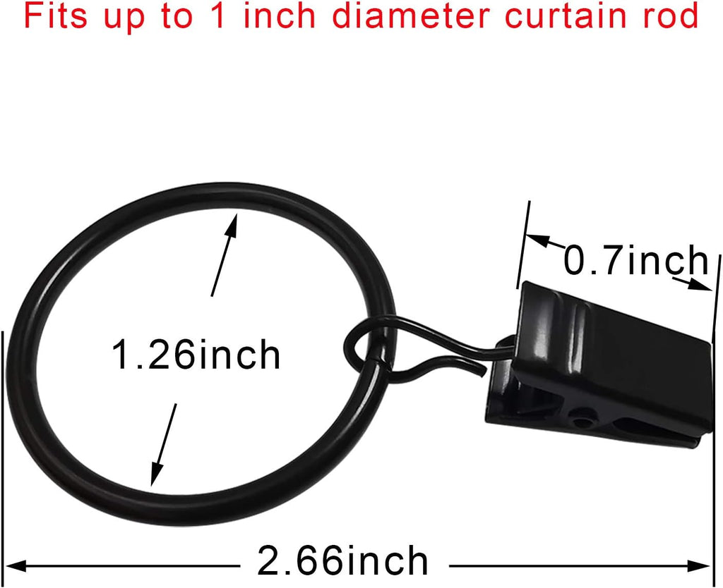 Skiennix Curtain Rings - 40 Pack Drapery Clips with 1.26" Interior Diameter - Fits Up to 1" Rod, Black