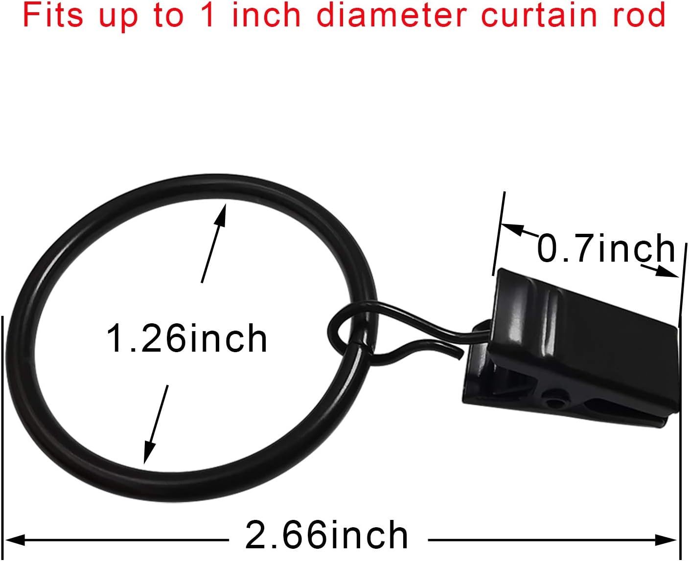 Skiennix Curtain Rings - 40 Pack Drapery Clips with 1.26" Interior Diameter - Fits Up to 1" Rod, Black