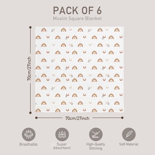 GLLQUEN Baby Receiving Blanket - Soft Cotton Muslin Swaddle Wraps for Newborns | 6 Pack (Sun)