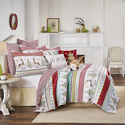 Levtex Home Twin Reversible Christmas Quilt - Holiday Deer & Trees, Microfiber
