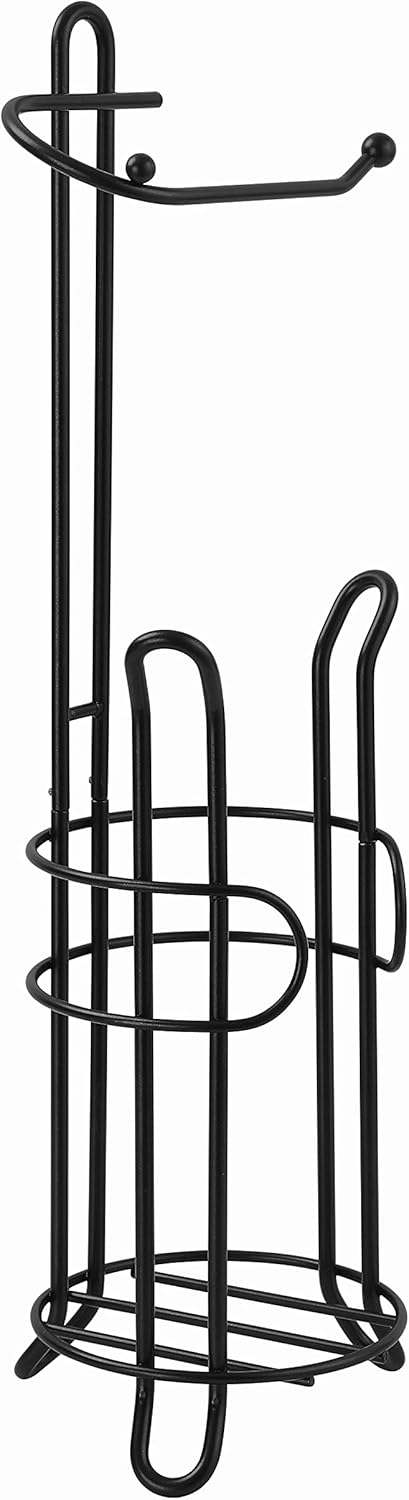 SunnyPoint Toilet Paper Holder - Freestanding Design with Storage for 3 Spare Rolls, Heavy-Duty Steel, Black Finish