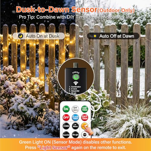 Rechargeable Fairy Lights 66ft Warm White 200 LEDs with Remote & DIY Timer