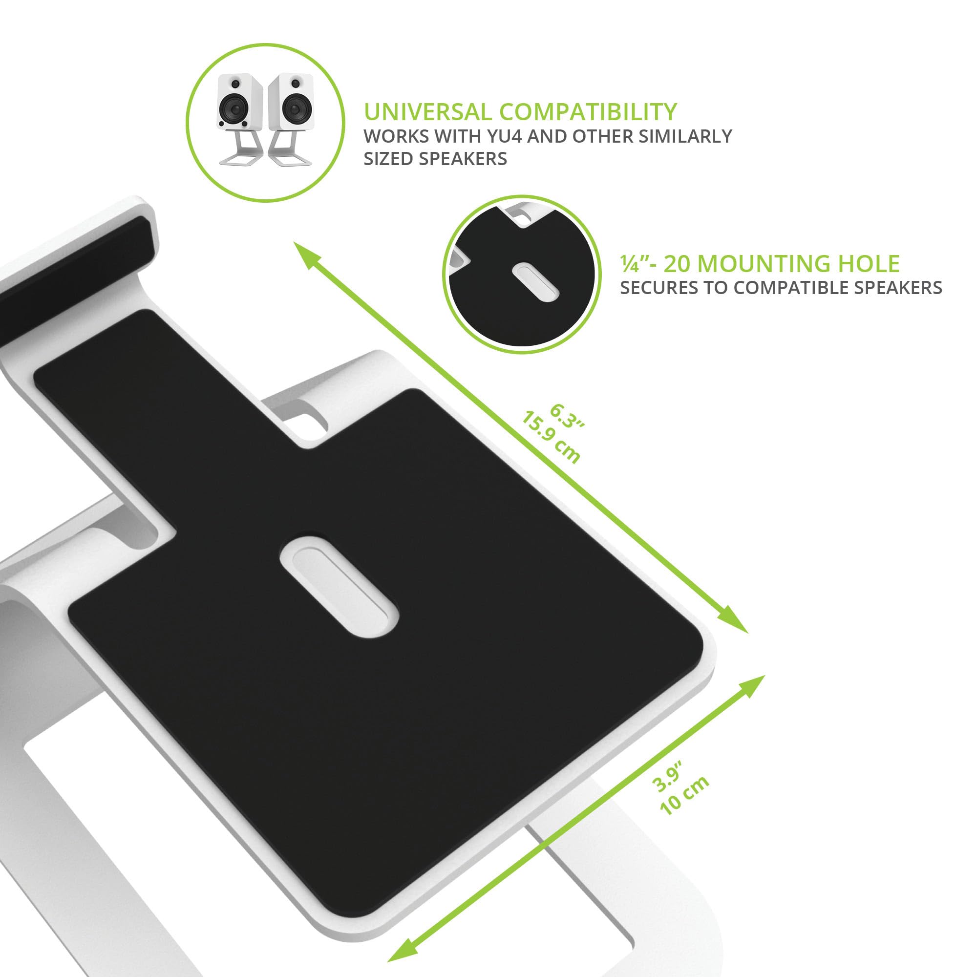 Kanto SE4 Elevated Desktop Speaker Stands for Medium Bookshelf Speakers & Mid-Size 3”-4” Studio Monitors | 5.6” Tall | Supports 9 lbs | Damping 2.0 mm Silicone Padding | ¼”-20 Mounting | Pair | White