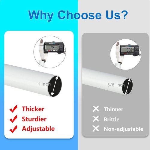 Byondeth Curtain Rods - Adjustable 16 to 88 Inches | 1 Inch Diameter with Aluminum End Cap, White