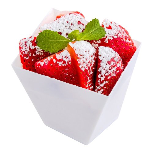Restaurantware 5.5 Ounce Appetizer Dishes 100 Disposable Square Cups - Large Sturdy White Plastic Dessert Bowls Unique Design For Appetizers Desserts Fruits At Buffets Or Parties