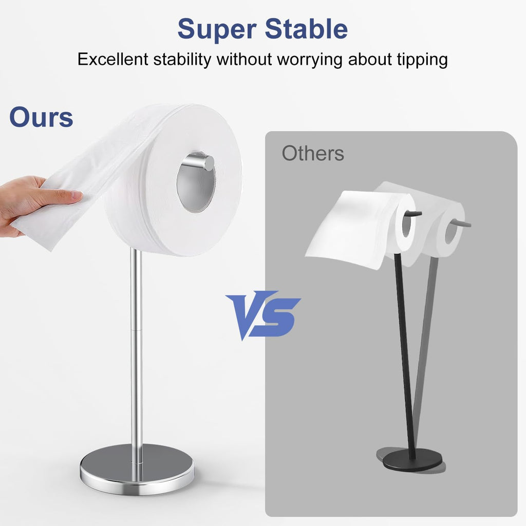 Polished Chrome Toilet Paper Holder Stand by [Brand Name] - Free Standing Design for 4 Rolls, Stainless Steel with Non-Slip Base