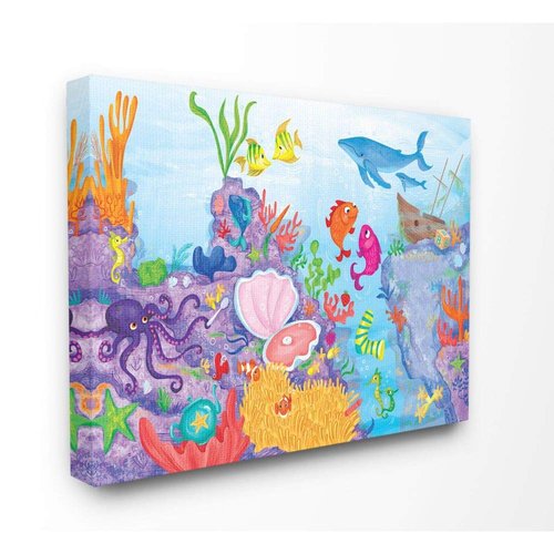 The Kids Room by Stupell Colorful Ocean Sea Life Fish Blue Purple Kids Nursery Painting Canvas Wall Art, Multi