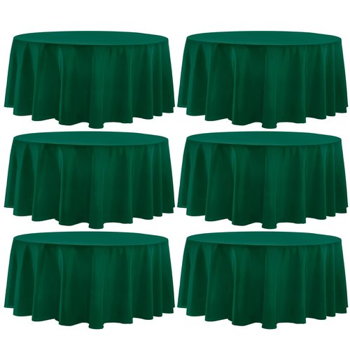 Aocoz Round Tablecloth 132 Inch 6 Pack Dark Green Tablecloths Washable Decorative Linen Polyester Table Clothes Cover for Dining Table Banquets Buffet Parties and Wedding