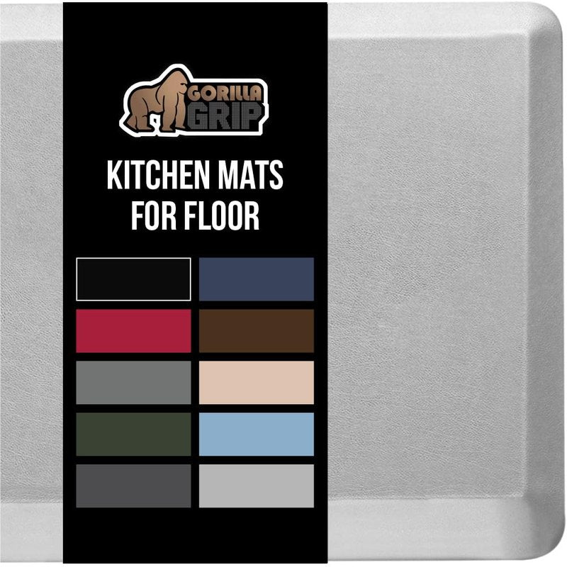 GORILLA GRIP Comfortable Cushioned Kitchen Mats for Floor, Waterproof and Stain Resistant Soft Top, 3/4 Inch Thick Ergonomic Standing Desk Anti Fatigue Mat, Foam Supports Feet, 20x32, Light Gray