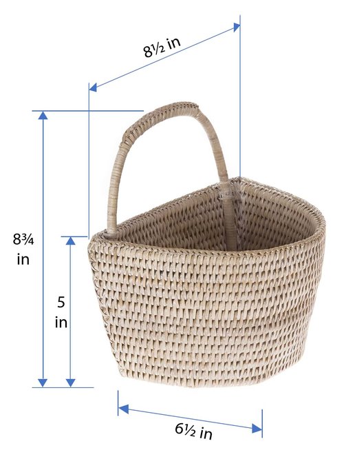 KOUBOO La Jolla Rattan Wall Storage Basket with Handle, Hanging Basket, Decorative, Storage Bin for Plants, Home Office Organizing, White Wash, Small