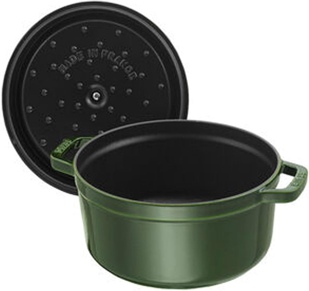 Staub 5.5 Quart Round Cocotte - Elegant Basil Color for Perfect Cooking & Serving