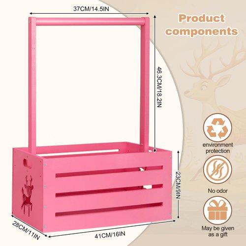 HAFTKD Wooden Baby Shower Crate Closet, Large Baby Toy Storage Basket with Handle, 30"x16"x11" for Newborn Boys Girls Pregnancy New Parents Gifts - Pink