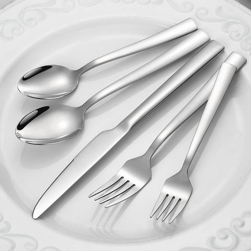 CXJY Silverware Set for 4, 20-Piece Stainless Steel Flatware Cutlery Set, Square Edge Kitchen Utensil Include Knives/Forks/Spoons, Tableware for Home/Hotel, Mirror Polished Dishwasher Safe