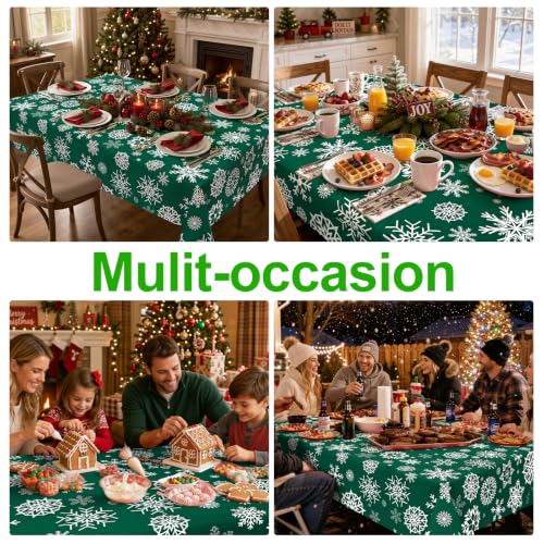 Smiry 60x120in Christmas Tablecloth with Flannel Backing – Green & White, Waterproof Vinyl