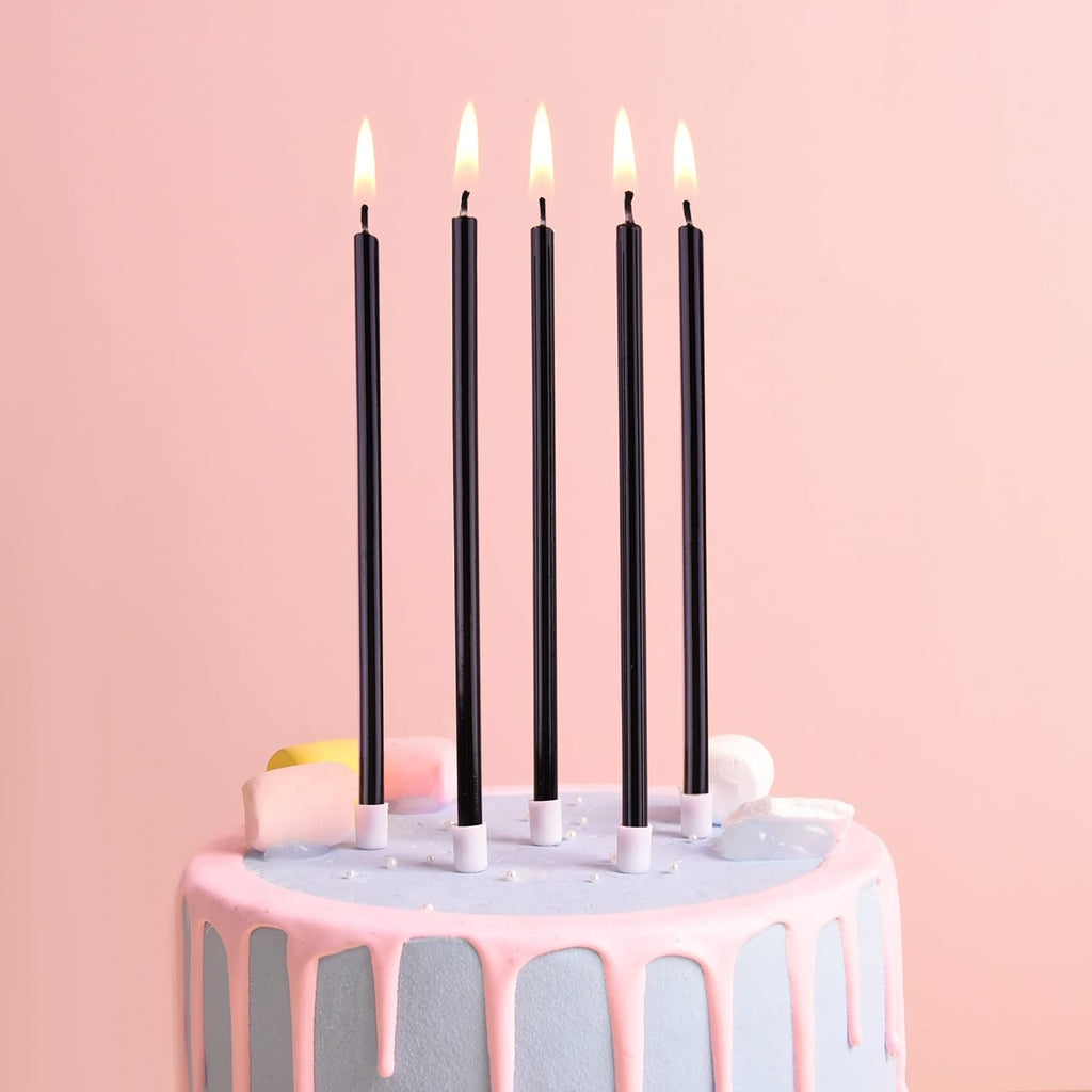PHD CAKE Black Long Thin Birthday Candles - Perfect for Parties & Weddings | Elegant Cake Decor
