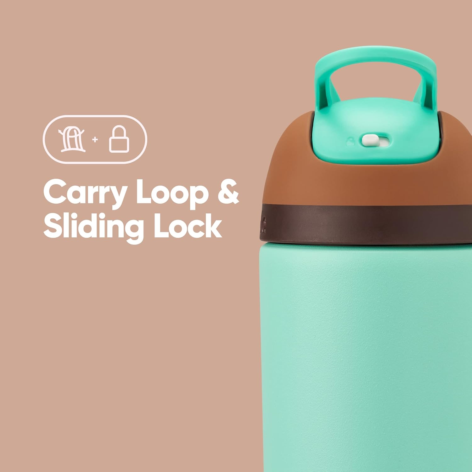 Owala Kids Insulated Stainless Steel Water Bottle - 14-Ounce with Straw & Locking Lid | Brown/Teal