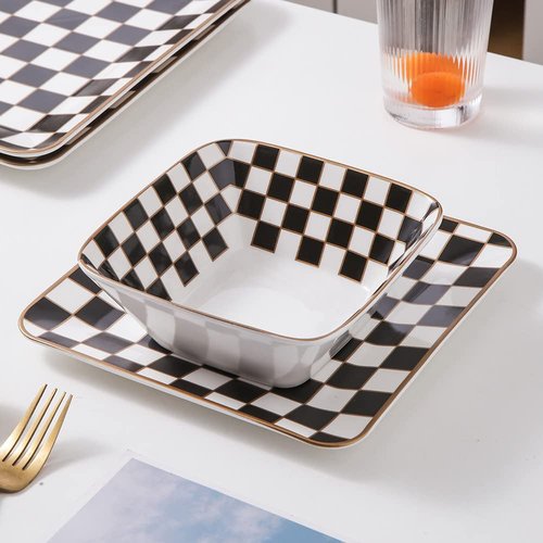 Porlien Checker Square Dinnerware Set for 4